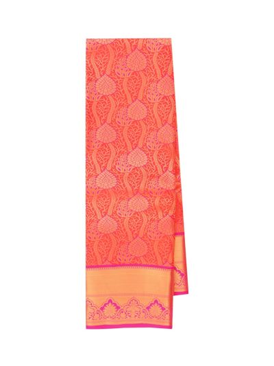 Gracecharm tangerine orange Gift Art Silk Floral Jacquard with Geometric Pallu Saree