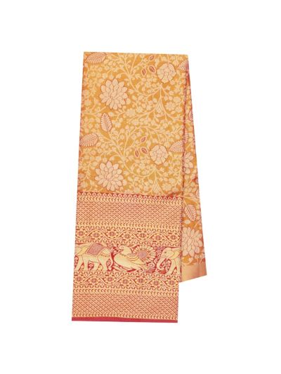 Gracecharm Pure Silk Floral Jaal with Elephant Border Pattu Pavadai Material
