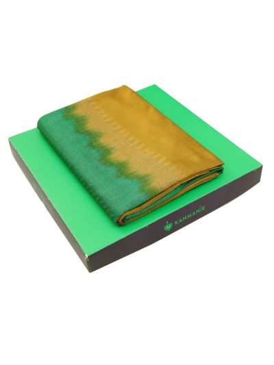 Kanmanie Softy Silk Mustard Gold Diamond Butta Green Pallu Saree