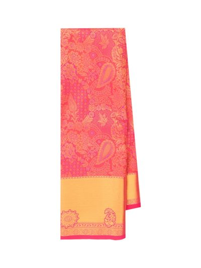Gracecharm Rust Orange Gift Art Silk Floral Jacquard with Geometric Pallu Saree