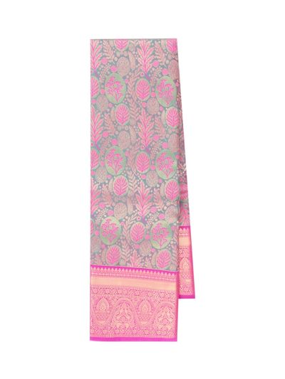 Gracecharm Tissue Silk woven floral and leafy Jaal Zari Butta with Diagonal Stripe Pallu Saree