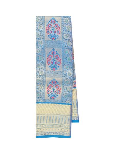 Gracecharm Tissue Silk decorative floral bouquet motifs with parallel lining patterns Pallu Saree