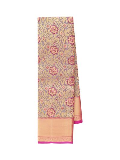 Gracecharm Elegant Tissue Silk floral foliage brocade motifs with gold zari panel bordered saree
