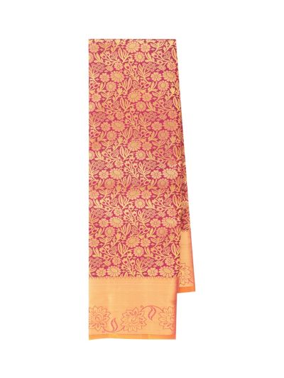 Gracecharm Elegant Silk Jacquard weave floral vines and leaf motifs with Contrast Zari Border saree