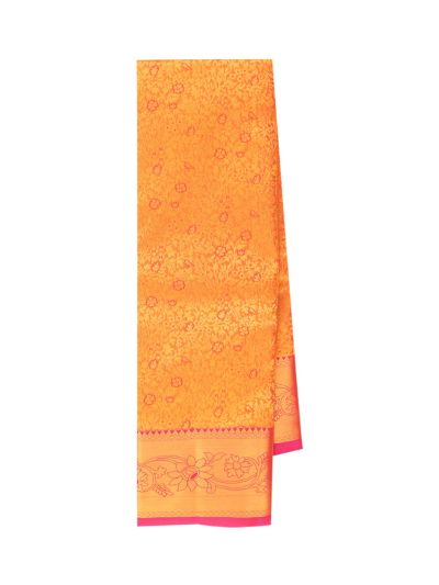 Gracecharm Elegant Silk floral and vine jaal patterns with floral motifs in oval framing strips saree
