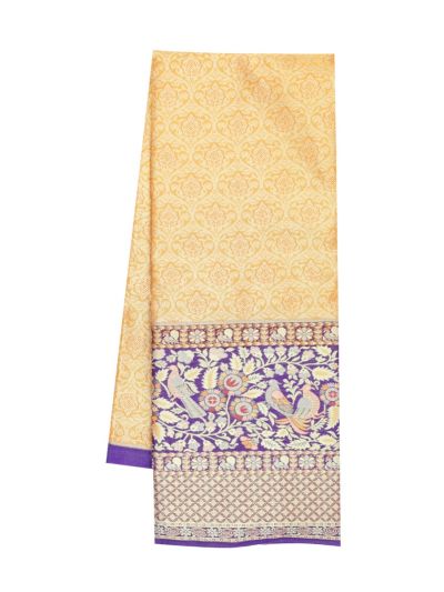 Gracecharm Pure Silk Floral Damask with Bird Border Pattu Pavadai Material