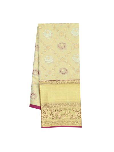 Gracecharm Pure Silk Rose Butta with Zari Border Pattu Pavadai Material