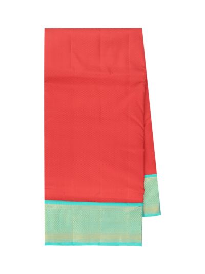 Traditional Arani coral red Pure Silk Nine Yards Plain with Gold Zari weave Border Saree