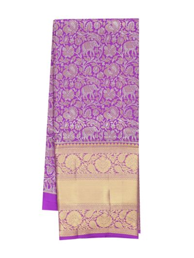 Gracecharm Pure Silk Elephant Floral Jaal Brocade Pattu Pavadai Material