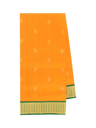 Traditional Arani Turmeric Yellow Pure Silk Nine Yards Plain with Gold Zari weave Border Saree
