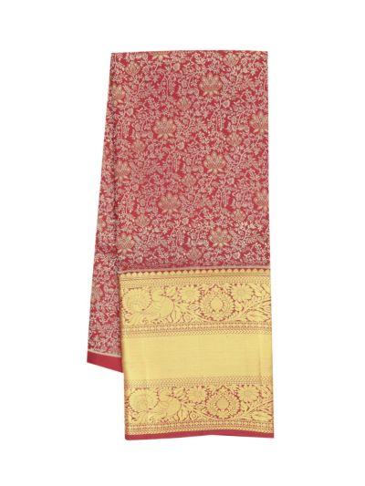 Gracecharm Pure Silk Floral Jaal with Zari Border Pattu Pavadai Material