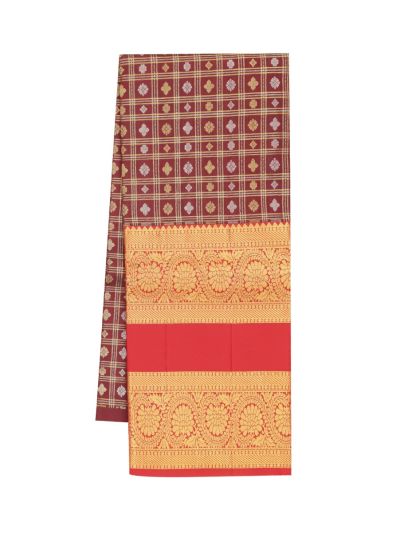 Gracecharm Pure Silk Check Butta Floral Brocade Pattu Pavadai Material