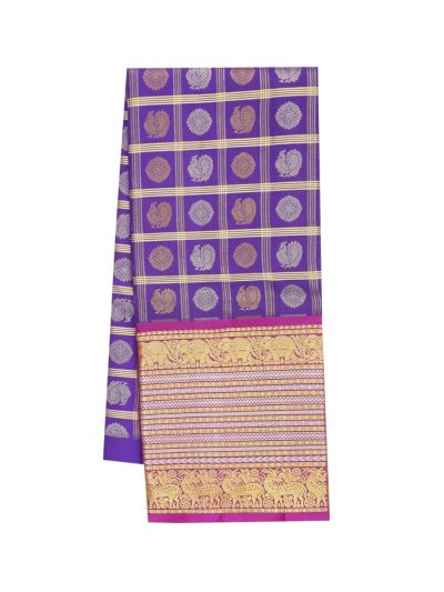 Gracecharm Pure Silk Check Butta with Elephant Border Pattu Pavadai Material