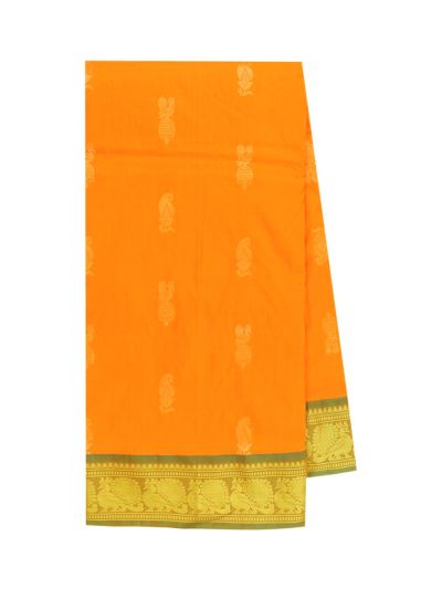 Traditional Arani Mango Orange Silk Nine Yards Plain with Zari Border Saree