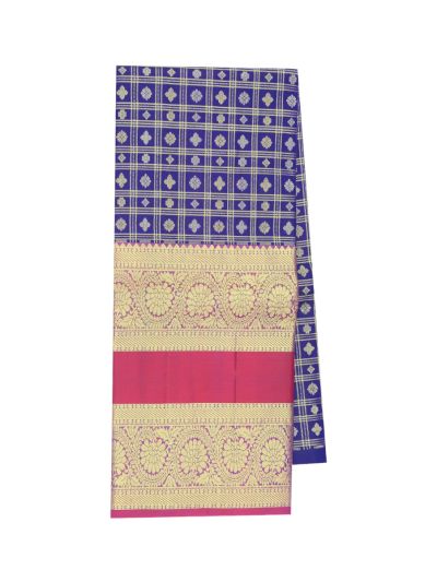 Gracecharm Pure Silk Check Butta with Floral Border Pattu Pavadai Material