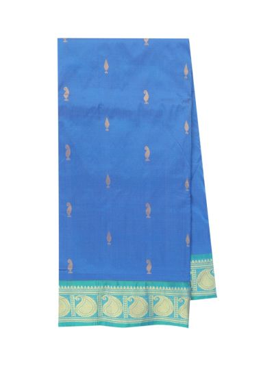 Traditional Arani sky blue Silk Nine Yards Plain with Zari Border Saree