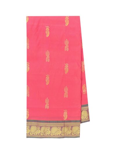 Traditional Arani Strawberry Pink Silk Nine Yards Plain with Zari Border Saree