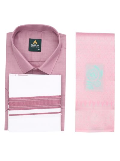 Couple Combo Dusty Mauve Shirt and Dhoti Set with Saree