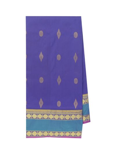 Traditional Arani Iris Blue Silk Nine Yards Plain with Zari Border Saree