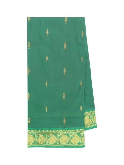 Traditional Arani Rama Green Silk Nine Yards Plain with Zari Border Saree