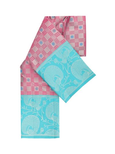 Vivaha Kanchipuram Pure Silk grid checks interwoven zari floral buttas With intricate fine peacock motifs saree
