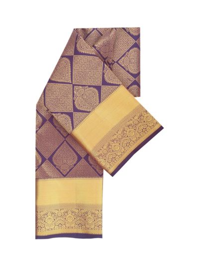 Vivaha Kanchipuram Pure Silk Metallic Gold Zari threads dense floral Diamond Lattice pattern Border saree
