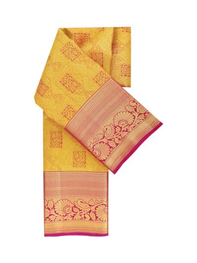 Gracecharm Pure Silk Traditional Geometric jacquard boxes with Intricate gold woven floral brocade on the border
Saree
