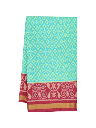 Pochampally Silk Geometric Diamond Ikat Jaal with Floral Ikat Pallu Saree