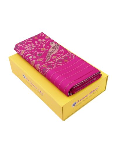 Pochampally Silk Diamond Ikat Jaal with Bird Floral Pallu Saree