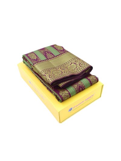 Gracecharm Pure Silk Floral Stripe with Ornamental Medallion Pallu Saree