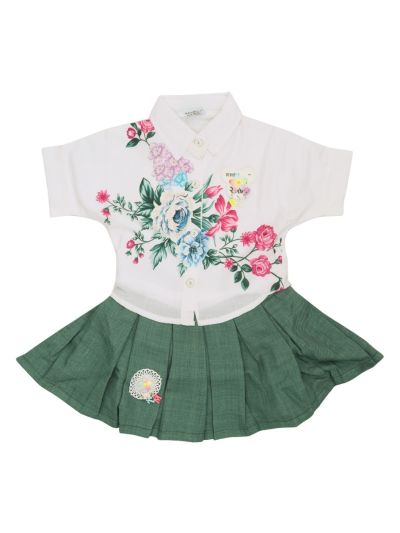 Graceful Essence Girls Floral Print Pleated Short Midi Dress