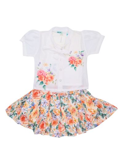 Graceful Essence Girls Bow Detail Floral Print Short Midi Dress