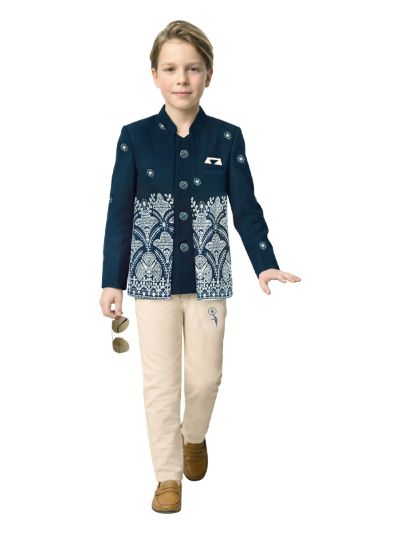 Gracecharm Boys Floral Embroidered Blazer Jacket 3 Piece Set