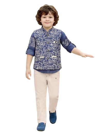 Gracecharm Boys Floral Vine Embroidered Nehru Waistcoat 3 Piece Set