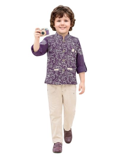 Gracecharm Boys Floral Vine Embroidered Nehru Waistcoat 3 Piece Set