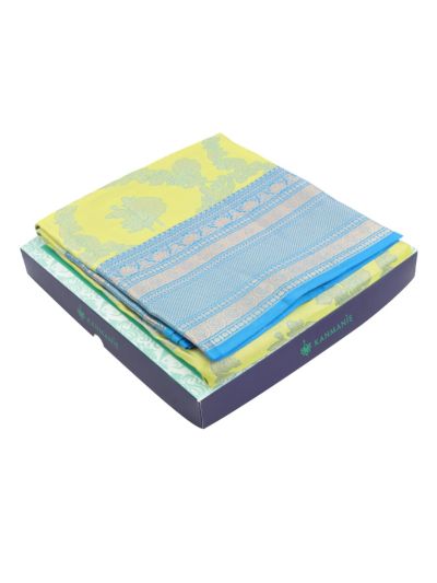 Kanmanie Pure Silk Floral Jaal with Lotus Pallu 6 Inch Jacquard Border Saree