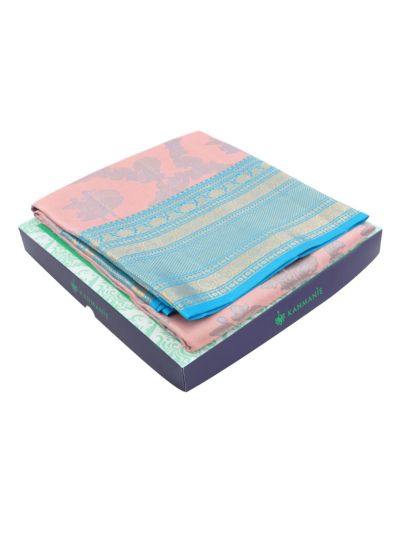 Kanmanie Pure Silk Floral Lattice with Lotus Pallu 6 Inch Jacquard Border Saree