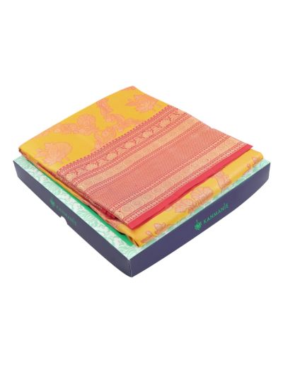 Kanmanie Pure Silk Lotus Jaal with Lotus Pallu 6 Inch Jacquard Border Saree