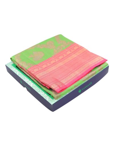 Kanmanie Pure Silk Lotus Butta Jaal with Lotus Pallu 6 Inch Jacquard Border Saree