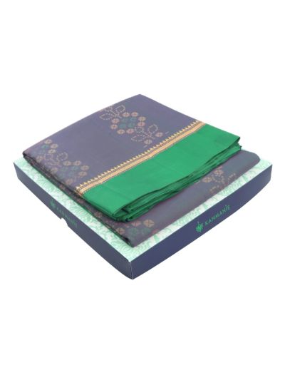 Kanmanie Soft Silk Geometric Floral Stripes with Jaal Pallu 3 Inch Jacquard Border Saree