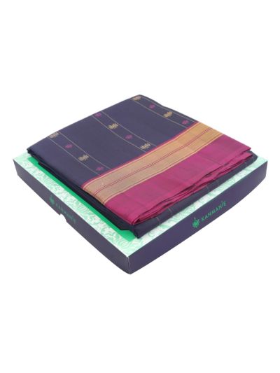Kanmanie Soft Silk Lotus Butta Stripes with Lotus Checkered Pallu 5 Inch Tissue Border Saree