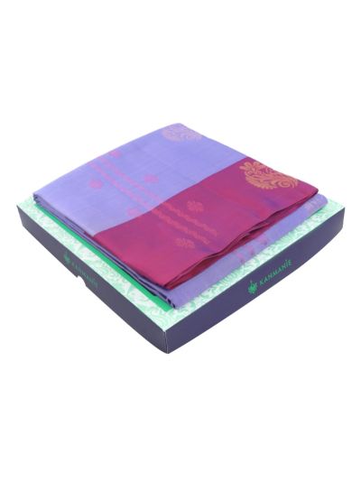 Kanmanie Soft Silk Floral Butta with Peacock Feather Pallu 5 Inch Asthiri Border Saree