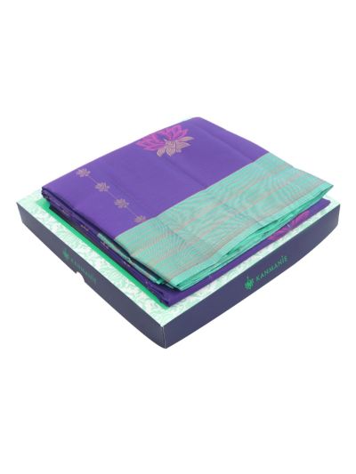 Kanmanie Soft Silk Lotus Butta Zari Lines Diamond Zari Pallu 5 Inch Border Saree