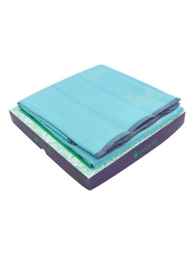 Kanmanie Soft Silk Stripe Butta with Geometric Pallu 0.5 Inch Asthiri Border Saree