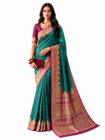 Gracecharm Katan Silk Butta with Contrast Border Saree
