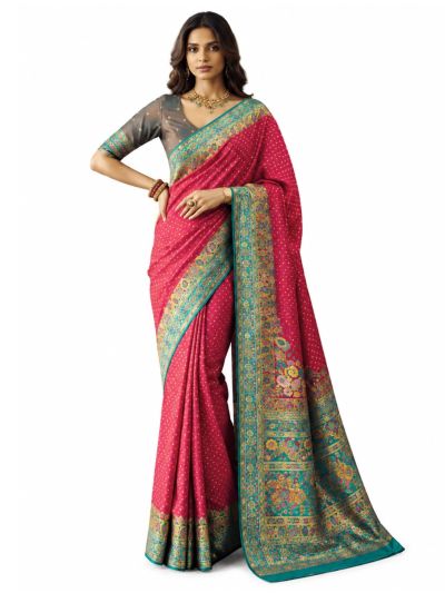 Gracecharm Katan Silk Butta with Paisley Floral Pallu Saree