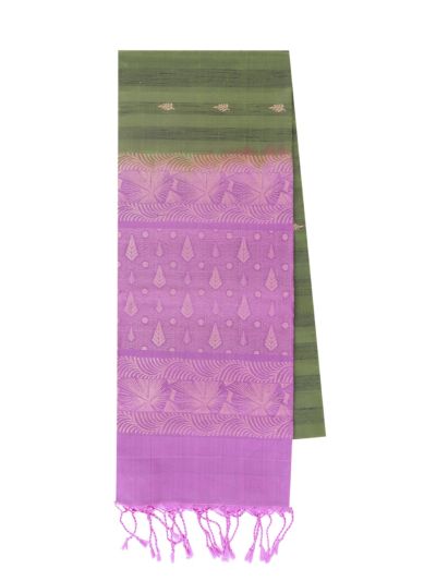 Gracecharm Soft Silk Leaf Butta with Stripes and Arrowhead Leaf Pallu Saree