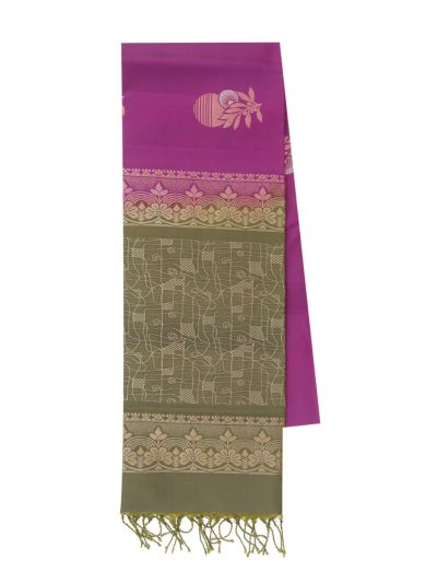 Gracecharm Soft Silk Floral Sun Butta with Geometric Grid Pallu Saree
