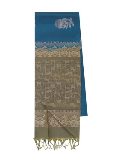Gracecharm Soft Silk Floral Sun Butta with Geometric Grid Pallu Saree