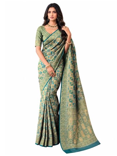 Gracecharm Mashru Kanjivaram Silk Floral Vine Square Trellis Saree
